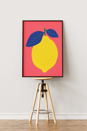 Farverig citron plakat i pop art stil med grafisk frugt illustration