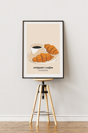 Paris breakfast plakat med croissanter og kaffe illustration