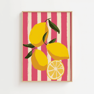 Striped lemon plakat med citroner og stribet baggrund illustration