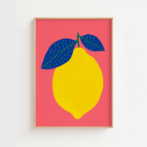 Farverig citron plakat i pop art stil med grafisk frugt illustration