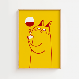 Wine cat plakat med kat der holder et glas vin illustration