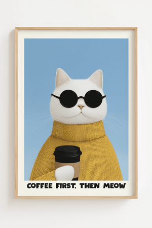 katte plakat med kat i solbriller og kaffe illustration