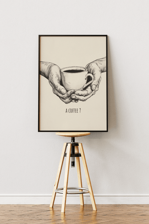 A coffee plakat med hænder der holder en kop kaffe illustration