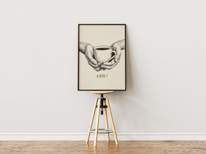 A coffee plakat med hænder der holder en kop kaffe illustration