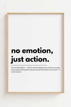 Motiverende plakat med teksten no excuses no shortcuts just effort and discipline i minimalistisk sort typografi.