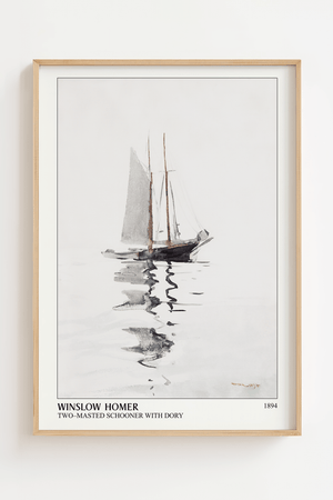 Sejlbåd plakat med minimalistisk havmotiv og refleksion i vand