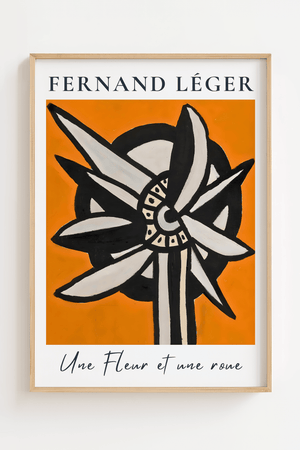 Fernand Léger blomst plakat Une Fleur et une roue med orange baggrund