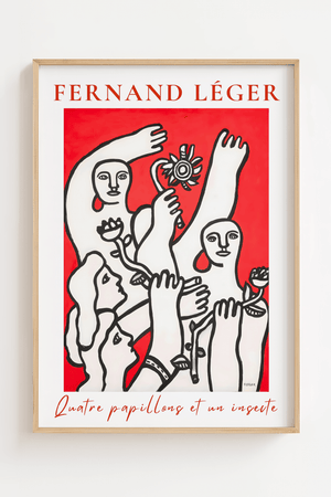 Fernand Léger Quatre papillons plakat med rødt motiv og grafiske figurer