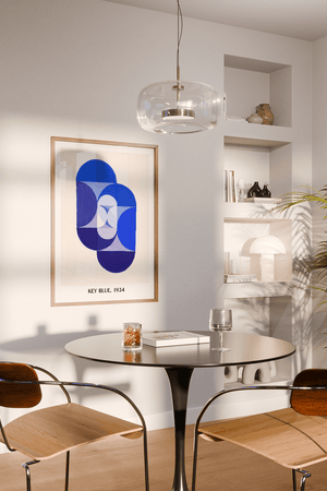 Blå abstrakt kunstplakat med geometriske former – moderne vægdekoration