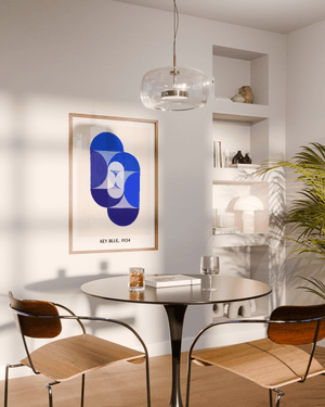 Blå abstrakt kunstplakat med geometriske former – moderne vægdekoration