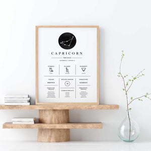 Capricorn - Stilren stjernetegns plakat Ellens Shop