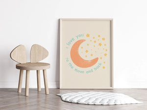 Børneplakat med citat - "I love you to the moon and back" | Fra 79,-