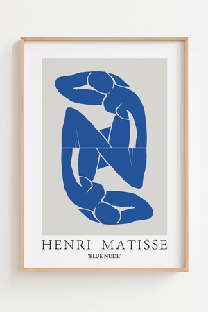 Blue Nude Duo Matisse plakat med to blå figurer i papercut-stil – moderne kunst af Henri Matisse.