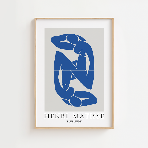 Blue Nude Duo Matisse plakat med to blå figurer i papercut-stil – moderne kunst af Henri Matisse.
