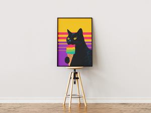 Rainbow ice cream cat plakat med sort kat og farverig is