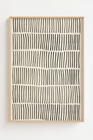 Illustrationsplakat med håndtegnede sorte lodrette linjer på lys baggrund i et minimalistisk og grafisk design.