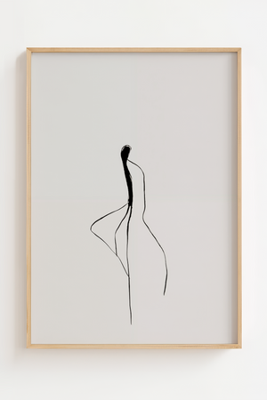 Line art plakat med en minimalistisk figur tegnet i én ubrudt sort streg på en hvid baggrund.