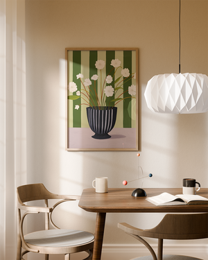 White Flowers in Black Vase