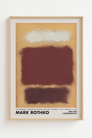 Abstrakt plakat i varme jordfarver med lyse, strukturerede kontraster inspireret af Mark Rothkos farvefelter – ideel til moderne indretning.