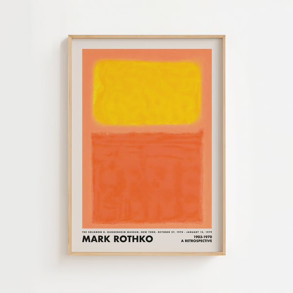 Mark Rothko plakat med abstrakte farvefelter i gul og orange – moderne kunst til hjemmet.