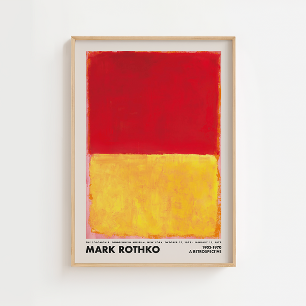 Mark Rothko plakat i røde og gule farver – abstrakt color-field kunst til væggen.