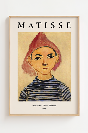 Matisse plakat med portræt af Pierre Matisse fra 1909 i varme farver.