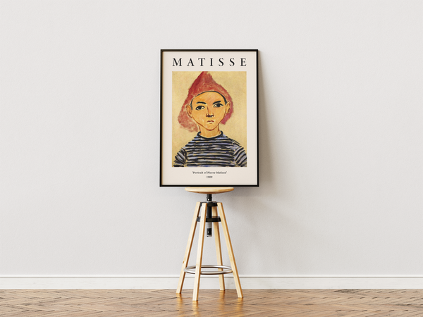 Matisse plakat med portræt af Pierre Matisse fra 1909 i varme farver.