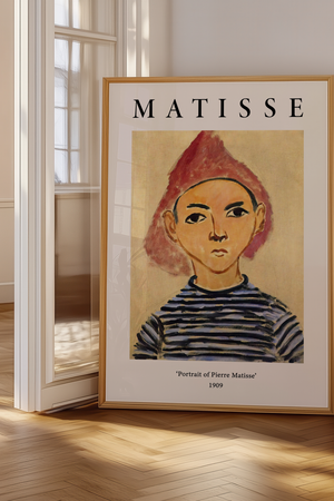 Matisse plakat med portræt af Pierre Matisse fra 1909 i varme farver.