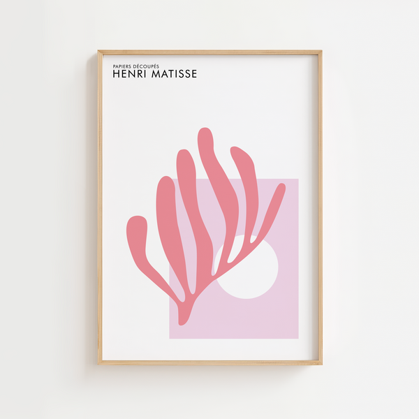 Pink Coral Matisse plakat i rosa og lyserøde nuancer – moderne vægkunst inspireret af Henri Matisse’ papirklip.