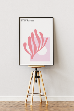Pink Coral Matisse plakat i rosa og lyserøde nuancer – moderne vægkunst inspireret af Henri Matisse’ papirklip.