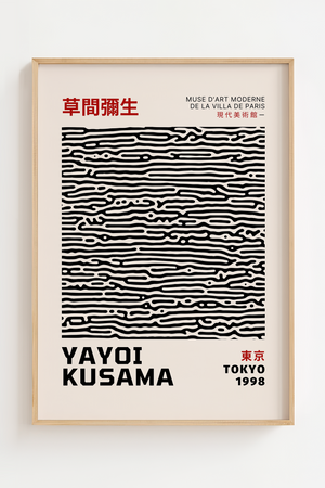 Abstract Lines – Yayoi Kusama plakat med sort-hvidt linjemønster i minimalistisk grafisk design – moderne kunstplakat.