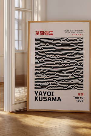 Abstract Lines – Yayoi Kusama plakat med sort-hvidt linjemønster i minimalistisk grafisk design – moderne kunstplakat.