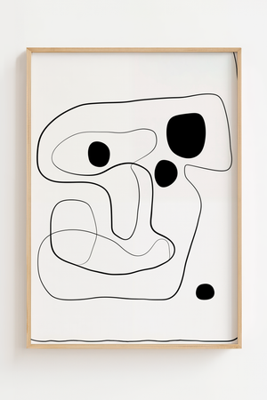 Abstrakte former plakat med organiske linjer og sorte flader i minimalistisk udtryk
