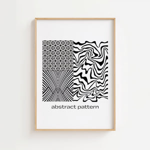 Abstrakte mønstre plakat med fire forskellige grafiske designs i sort-hvid