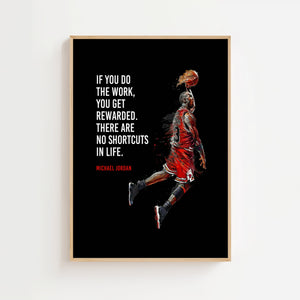 Do the Work Michael Jordan plakat med basketballspiller i grafisk rødt og sort udtryk