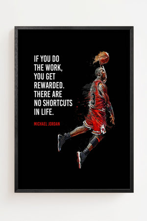 Do the Work Michael Jordan plakat med basketballspiller i grafisk rødt og sort udtryk, sort ramme