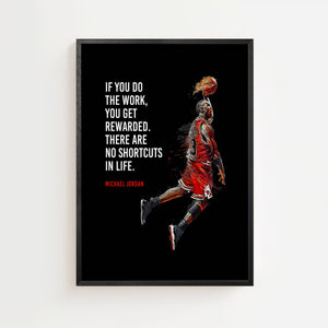 Do the Work Michael Jordan plakat med basketballspiller i grafisk rødt og sort udtryk, sort ramme