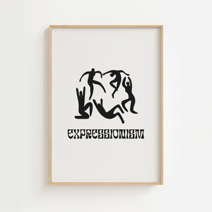 Expressionism plakat med seks dansende figurer i sorte silhuetter