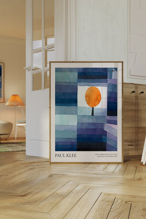 Paul Klee udstillingsplakat – The Harbinger of Autumn, Museum of Modern Art, blå og orange kunst