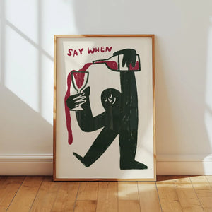 Pour Me Wine plakat med humoristisk vintekst til køkken, hjemmebar eller vinkrog.