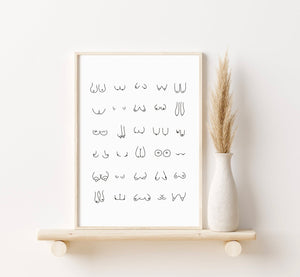 bryst plakat, bryster kunst, feministisk plakat, body positive kunst, kvindekrop kunst, kropsdiversitet plakat, stregtegning bryster, moderne feministisk kunst