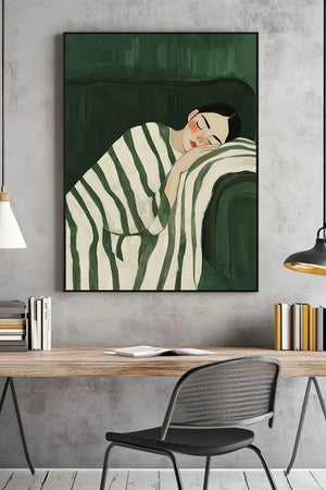 Grøn Ro &amp; Balance Plakat indfanger et stille øjeblik med fokus på afslapning, harmoni og nærvær.