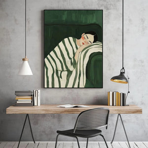 Grøn Ro &amp; Balance Plakat indfanger et stille øjeblik med fokus på afslapning, harmoni og nærvær.