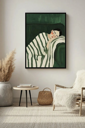 Grøn Ro &amp; Balance Plakat indfanger et stille øjeblik med fokus på afslapning, harmoni og nærvær.