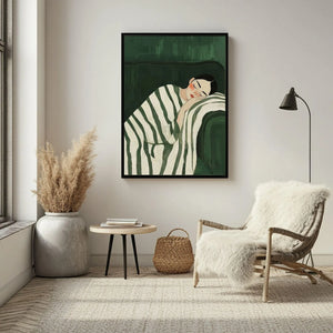 Grøn Ro &amp; Balance Plakat indfanger et stille øjeblik med fokus på afslapning, harmoni og nærvær.