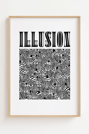 Illusion zebraer plakat med tæt formation af striber i sort hvid kontrast