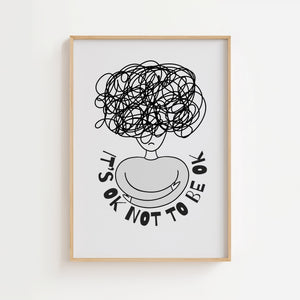 Its Ok Not To Be Ok plakat med line art figur og krøllet hår