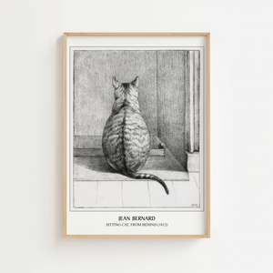 Kat set bagfra Jean Bernard plakat med grafisk sort-hvid tegning