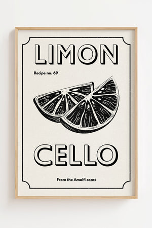 Limoncello citrusskiver plakat med grafisk vintage design i sort og creme