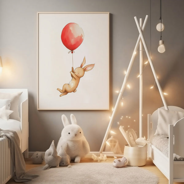 Rabbit with Balloon - Children's Poster 